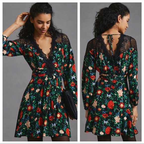 NWT Anthropologie Lacy V-Neck Mini Dress - Picture 2 of 8